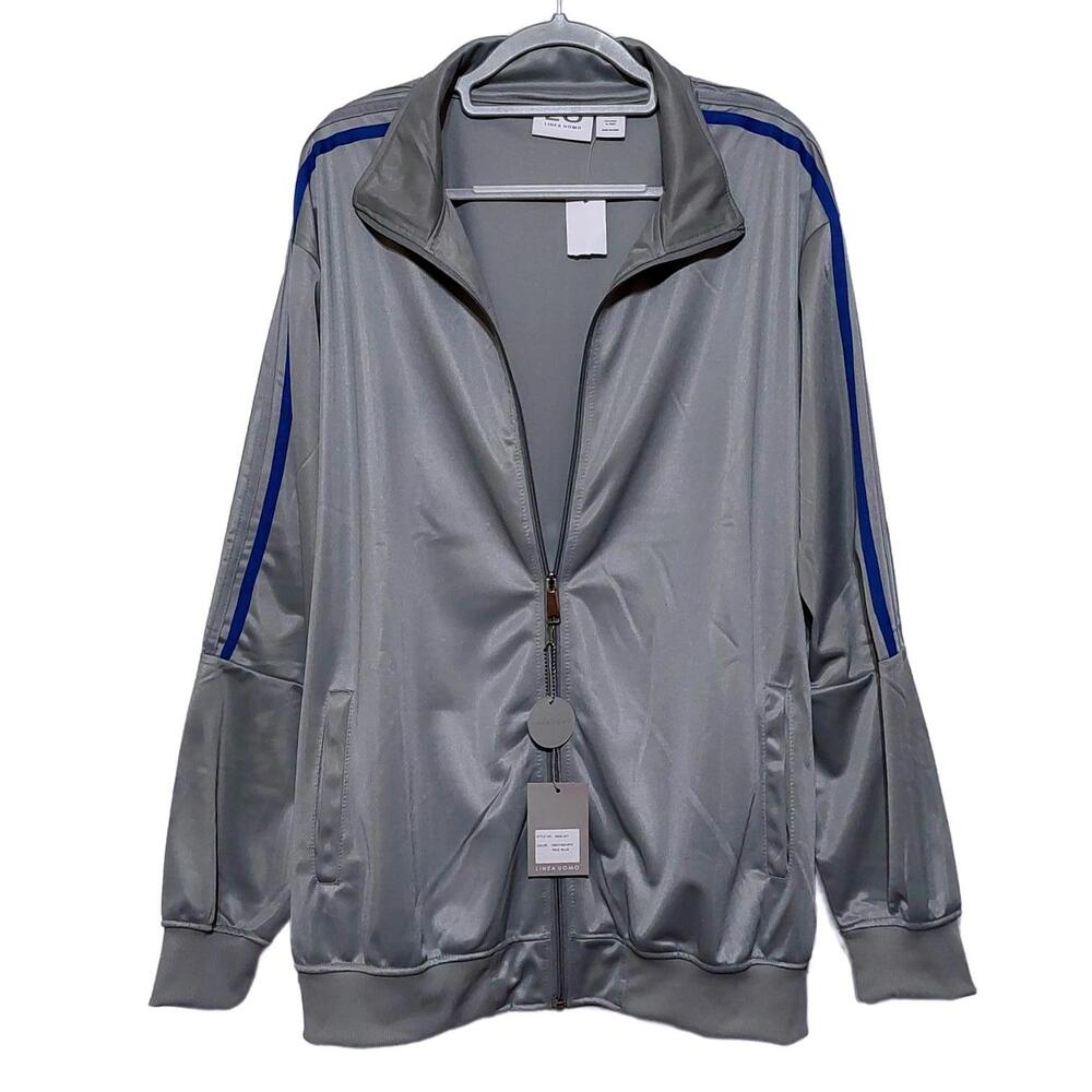 Linea Uomo Mens 3X Grey‎ Blue Stripe Full Zip Activewear Track Jacket NEW